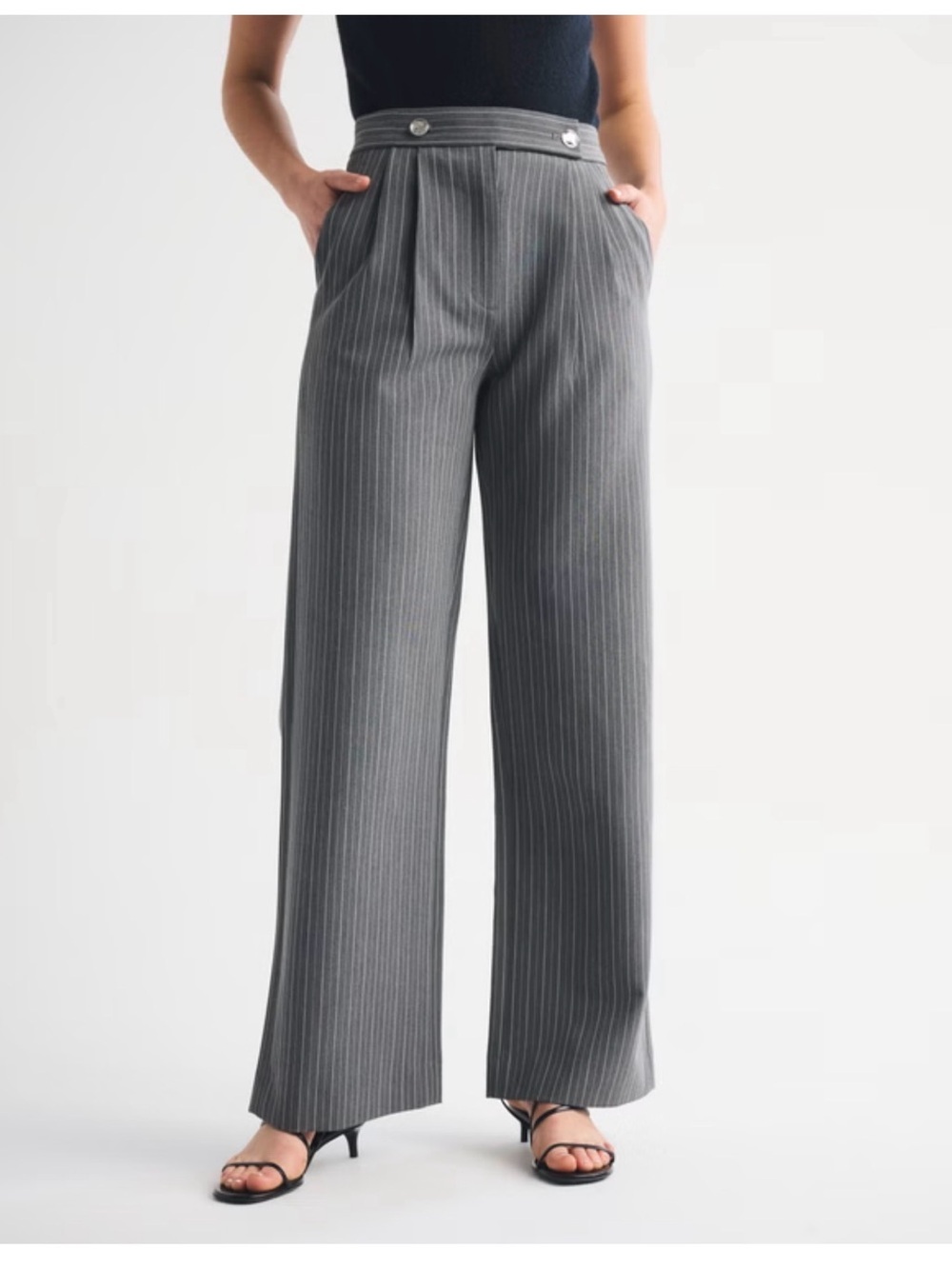 Abercrombie & Fitch Gray Pinstripe Wide-Leg Trousers